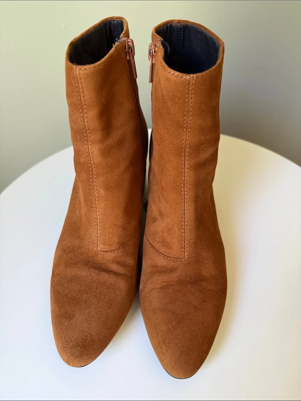 Vagabond Shoemakers Brown Suede Ankle Boots Block Heel Minimalist Zip Booties
